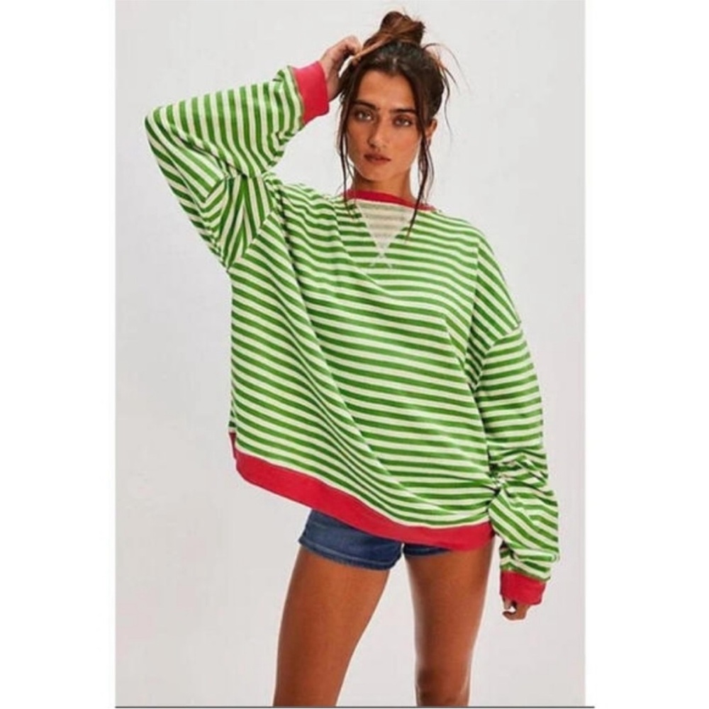 NEW Free People‎ We The Free Classic Striped Oversized Crewneck Sz Sm